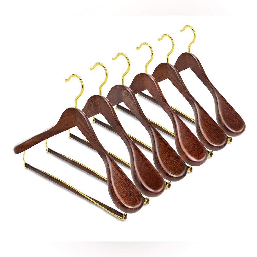 6 Pack Retro Wooden Suit Vintage Wide Shoulder Suit Hangers with Gold Hook,